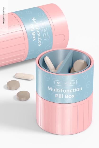 Multifunction pill boxes mockup, close up