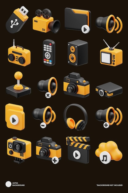 Multimedia 3D-pictogram Premium Psd