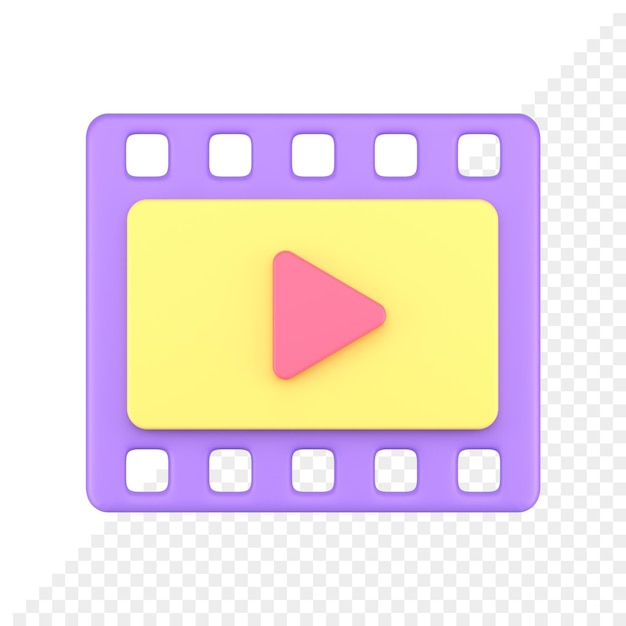 PSD multimedia film strip digital data play sign video entertainment watching purple 3d icon