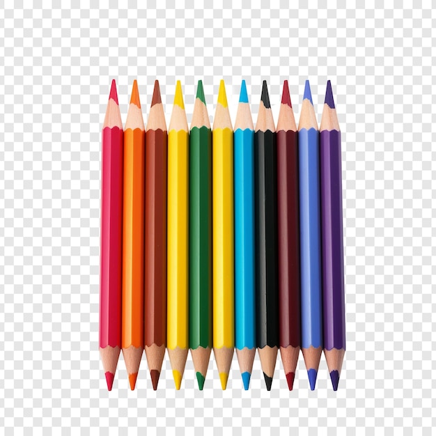 PSD multiple colored pencils isolated on transparent background