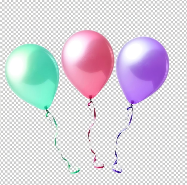 multiple colorful balloons flying isolated on transparent background