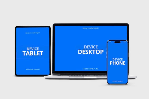 PSD multiple device screen mockup with clean background editable psd template