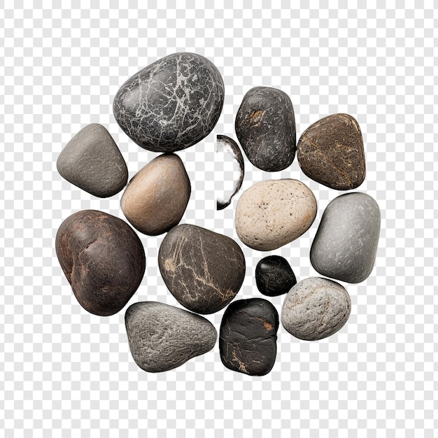 PSD multiple granite stones top view isolated on transparent background