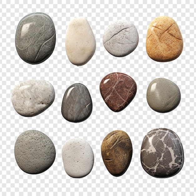 PSD molte pietre di granito vista dall'alto isolate su uno sfondo trasparente