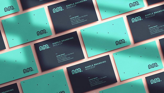 Multiple horizontal business card mockup in realistic 3d rendering