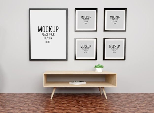 Multiple Photo Frame Mockup on the wall