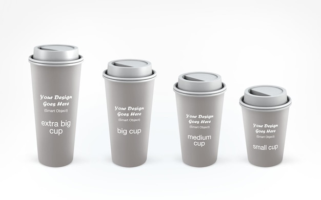 Multiple size of paper cup mocup