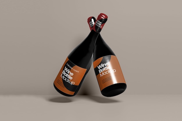 Multiple wine bottle mockup perspective view