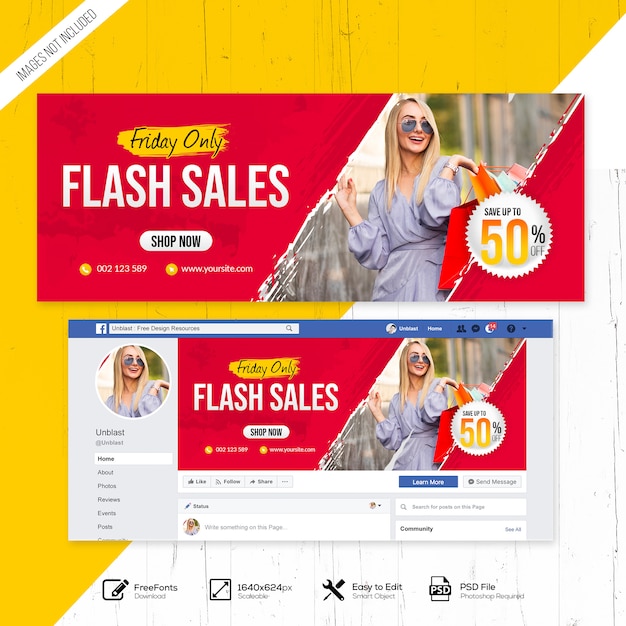 PSD multipurpose flash sales facebook cover or banner template