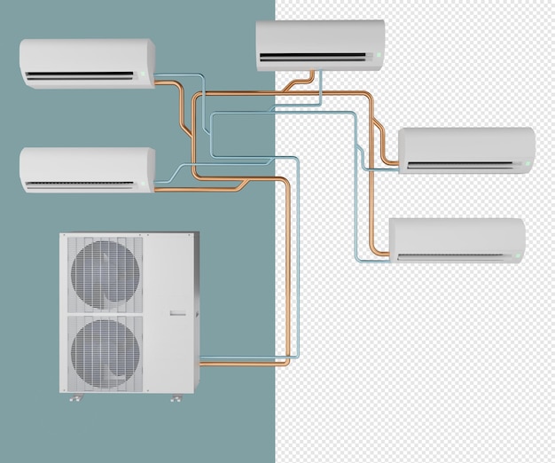 PSD multisystem air conditioner transparent background 3d