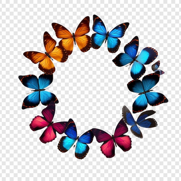 A multitude of vibrant butterflies forming a compact isolated on transparent background