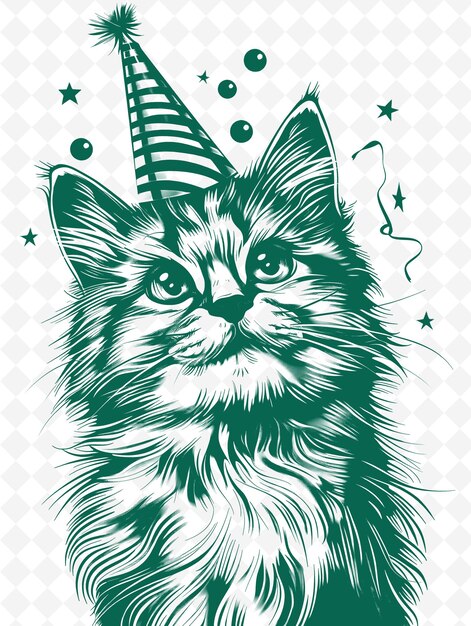 PSD Мунчкин-кошка в шляпе с радостным выражением лица по животные скетч-арт векторные коллекции