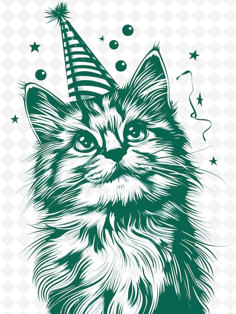 PSD munchkin cat wearing a party hat with a joyful expression po animals sketch art vector collections