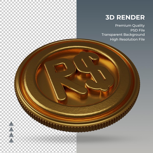 Munt brazilië echt valutasymbool goud 3d-rendering linker weergave