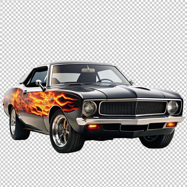 PSD muscle car fire flame on transparent background