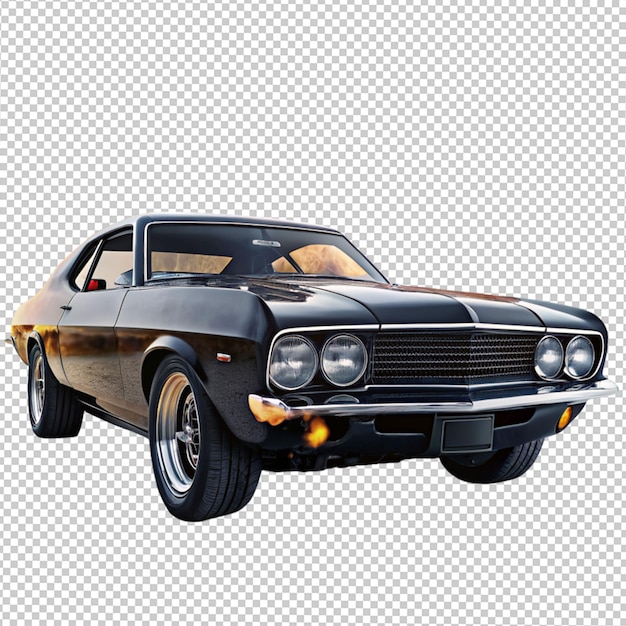 PSD muscle car fire flame on transparent background