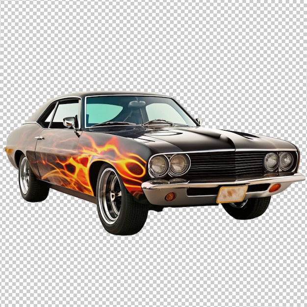 PSD muscle car fire flame on transparent background