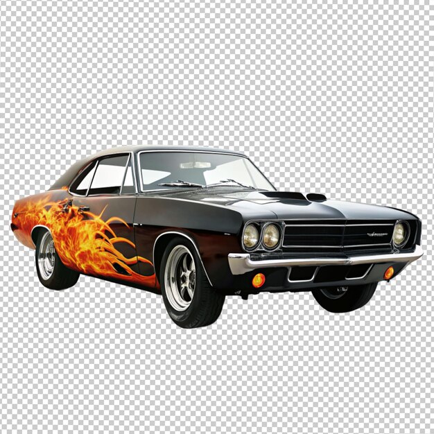 PSD muscle car fire flame on transparent background