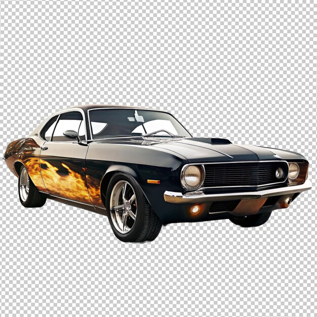 PSD muscle car fire flame on transparent background