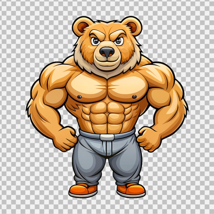 PSD musculaire beer met gym outfit mascotte cartoon op transparante achtergrond 3d rendering illustratie