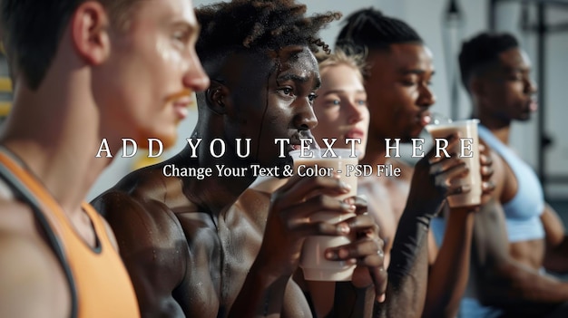 muscular athletes drinking protein shakes after workout