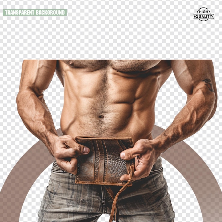 PSD muscular man showing muscles isolated on the with transparent background