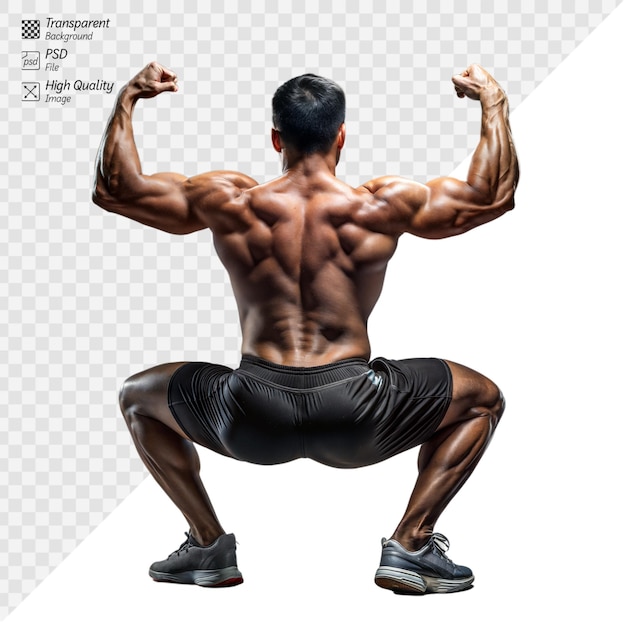 PSD uomo muscoloso che mostra la sua forza in una postura atletica