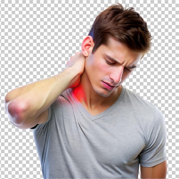 PSD muscular man use handles at the neck to relieve pain