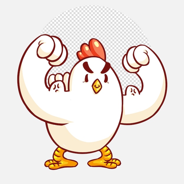 Illustrazione della mascotte di progettazione del personaggio dei cartoni animati del personaggio dei cartoni animati del gallo muscolare