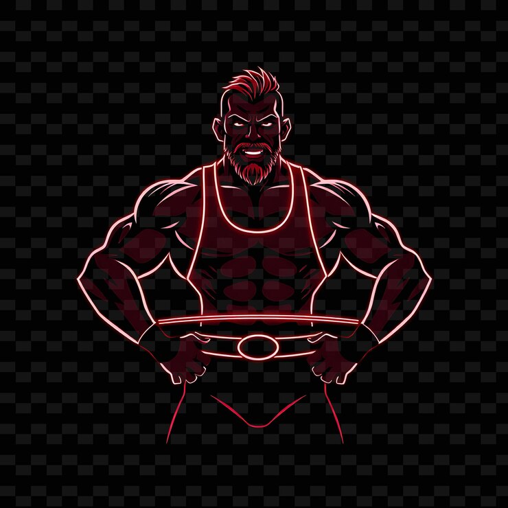 PSD muscular wrestler z singlet neon power art design z silnym czerwonym i czarnym kolorem mieszanym