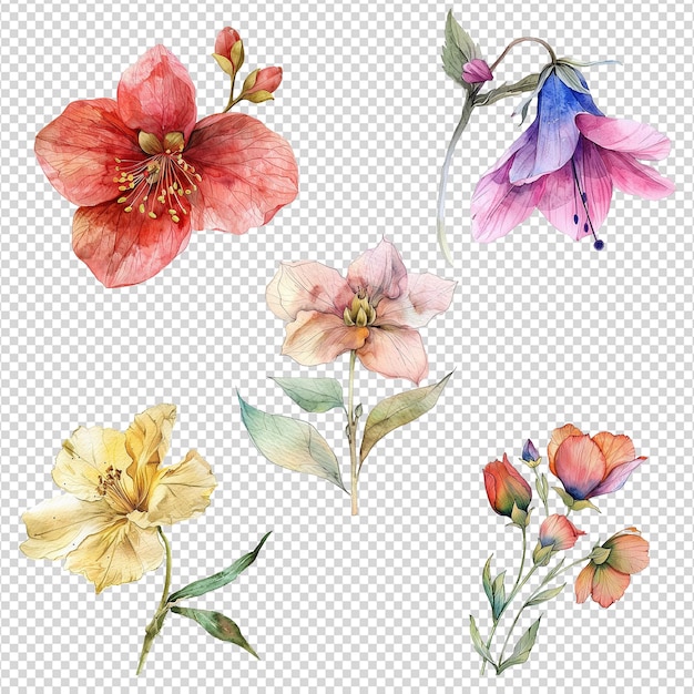 PSD musella flower watercolor set isolated on transparent background