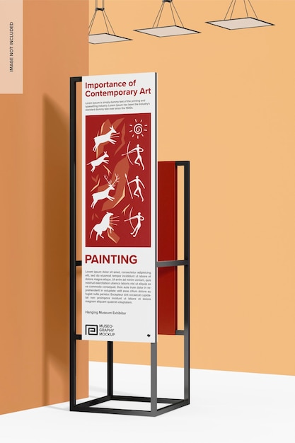 PSD museum doublesided signage mockup perspective