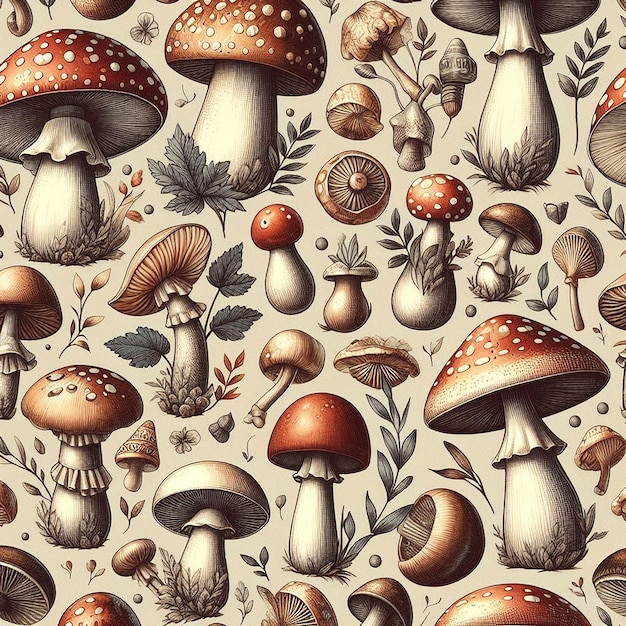 PSD mushroom background seamless pattern