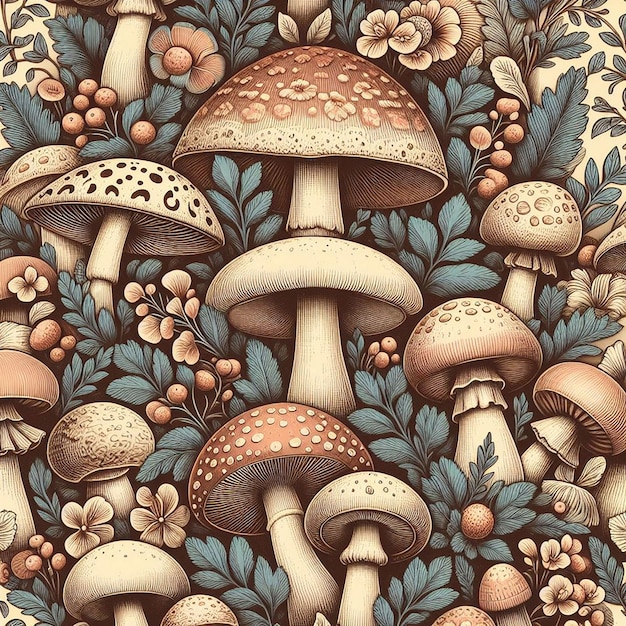 PSD mushroom background seamless pattern