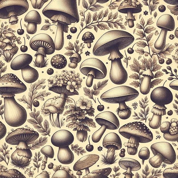 PSD mushroom background seamless pattern