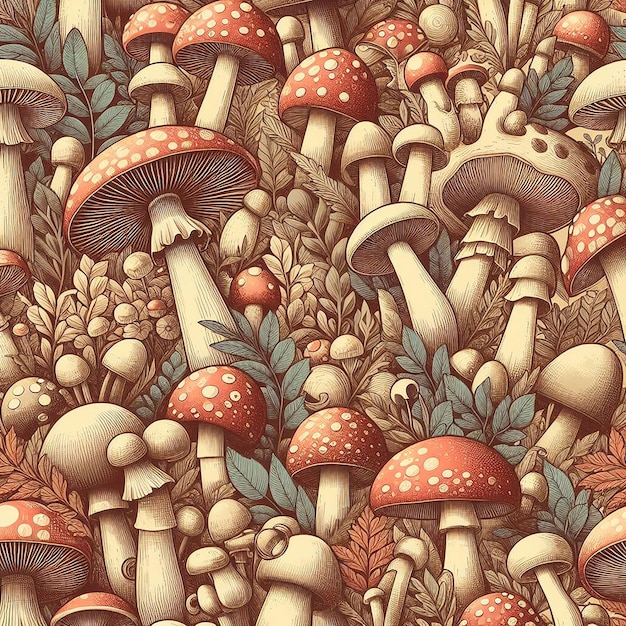 PSD mushroom background seamless pattern