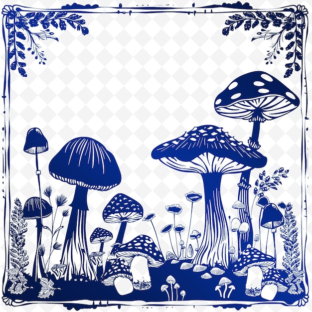 PSD mushroom farm outline met mushroom frame en toadstool sym illustratie frames decor collectie