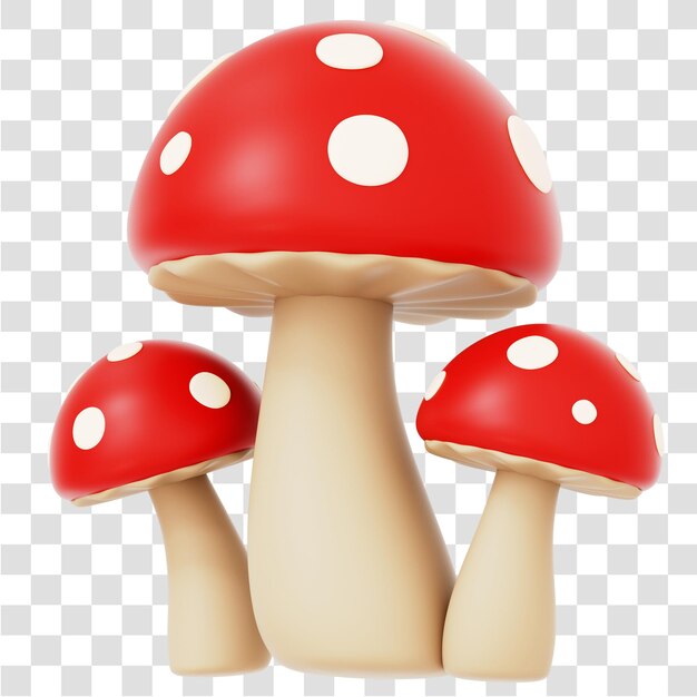 PSD mushrooms 3d icon rendering isolated transparent background