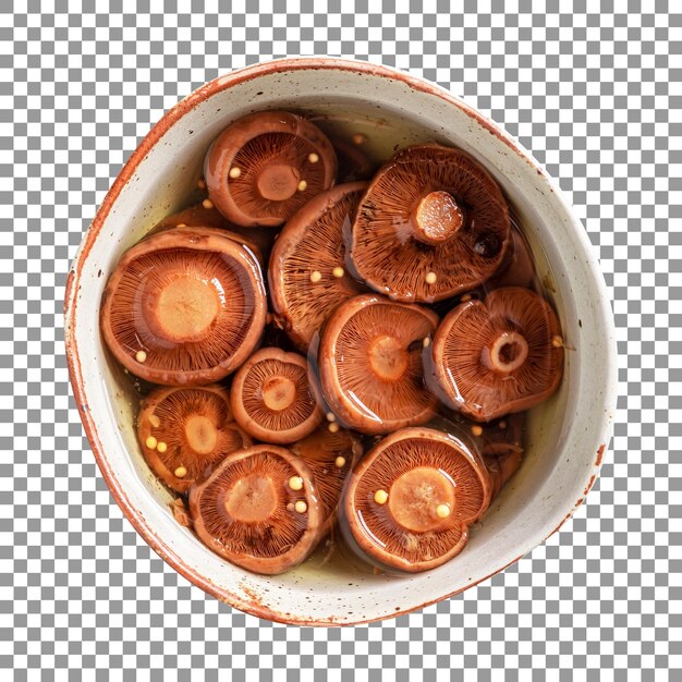 Mushrooms in vinegar bowl with transparent background