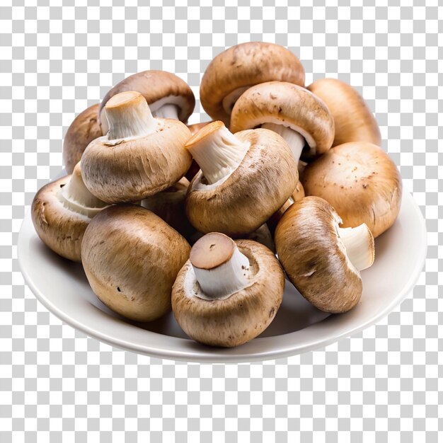 Mushrooms in white plate isolated on transparent background