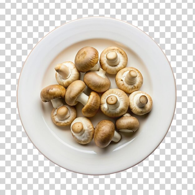 Mushrooms in white plate isolated on transparent background