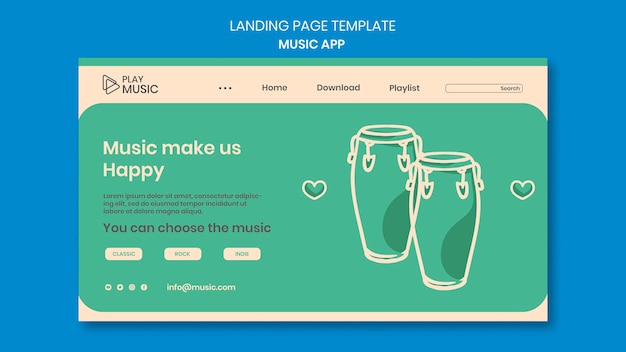 PSD music app template landing page