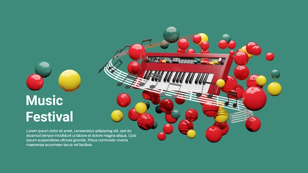 PSD music banner template with 3d floating piano