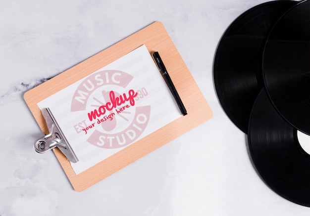 music clipboard and vinyl with mock-up