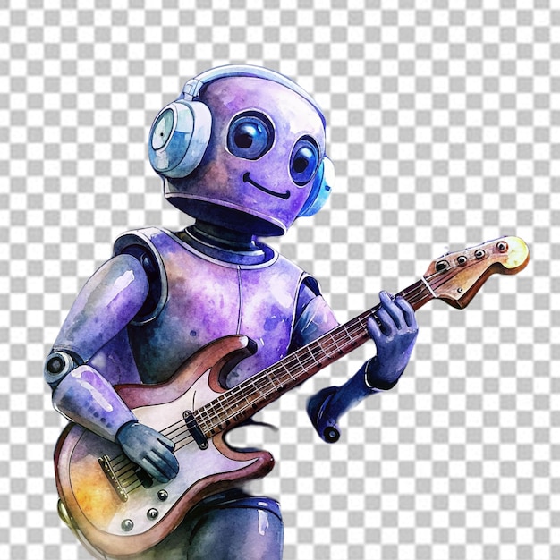 PSD un compositore musicale o un generatore con un robot che suona la chitarra sullo sfondo bianco