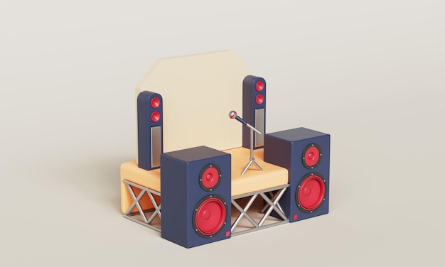 music concert stage with speaker and microphone icon 3d rendering