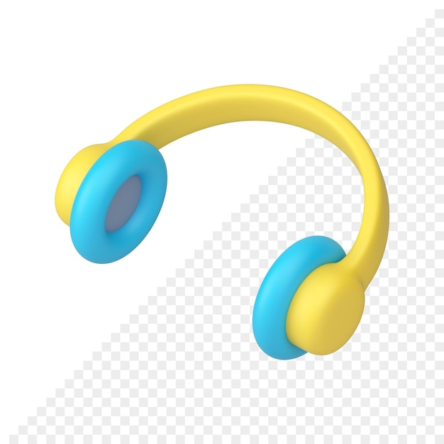 PSD 음악 이어폰 3d 아이콘 노란색과 파란색 오디오 헤드셋