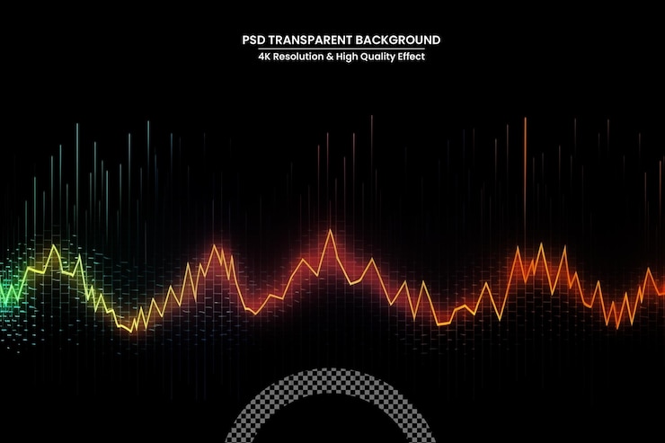 PSD music equalizer neon sound waves audio digital technology background design