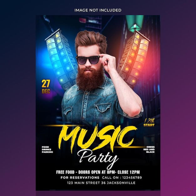 Music festival concert party psd flyer design template