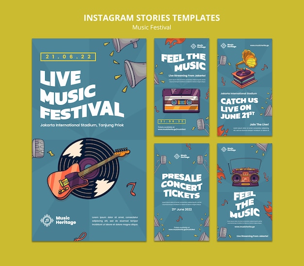 PSD raccolta di storie di instagram del festival musicale